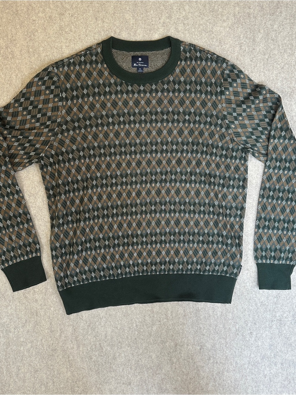 Ben Sherman Men's Green Argyle Crewneck Sweater XL